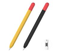 MoKo Trousse de Protection Compatible avec Apple Pencil (USB-C), 2 PCS Housse Apple Pencil en Silicone Souple, Étui de Protecteur USB C, Support de Fixation Magnétique, Noir-Rouge+Orange-Rouge