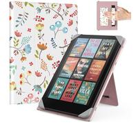 MoKo Universel Étui pour 6.8, 7 Pouces Kindle Paperwhite Liseuses et Tablettes, Kindle Paperwhite/Colorsoft/Kobo Libra/Boox/Ocean,Housse Coque Folio Légère avec Sangle Main/Support, Fleurs Brillantes