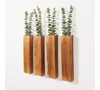 Mokof Lot de 4 Pots de Fleurs muraux en Bois avec 8 tiges d'eucalyptus synthétiques Amovibles - Décoration Murale Moderne pour Salon, Chambre à Coucher, Salle de Bain - Vases muraux en Bois et Faux