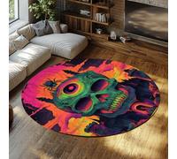 MOKOSAISE 80cm（Rond） Tapis Rond Trois Yeux Château Crâne Lavable