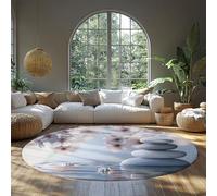 MOKOSAISE Cerisier Japonais Fleurs Cercle Tapis pour Vivre Maison Salle à Manger Chambre Café Décor Fleurs romantiques Pierres Pliable Rond Tapis 90cm（Rond）