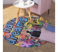 MOKOSAISE Coloré Graffiti Doux Antidérapant Rond Tapis Abstrait Lavable Cercle Tapis pour Vivre Chambre Chambre Nursery Cuisine Entrée Décor 244cm(Rond)