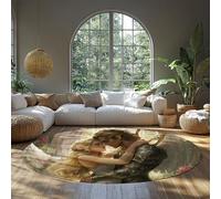 MOKOSAISE Couple Romantique Qui adopte Un Tapis Rond 100cm（Rond） Ailes Modernes Fleurs Roses Moquette à Poil Bas pour Chambre Salon Maison de rêve