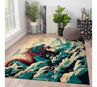 MOKOSAISE Culture Traditionnelle Dragon Ocean Vagues Tapis de Sol Abstrait Moderne 120x160cm Mince à Poils Ras Japonais Style Salle de Jeux Bureau à Domicile Tapis