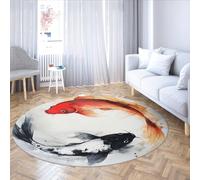MOKOSAISE De Bon augure Koi Poisson Non Glissant Rond Carper pour Vivre Bureau Étude Couloir Chinois Yin et Yang Doux Jeter Cercle Tapis Sol Décor 213cm(Rond)