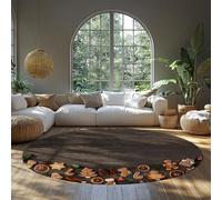 MOKOSAISE Dessin animé de Noël Motif Cercle Tapis Gris Rond Lavable Doux Tapis À Plas Bas pour Vivre Chambre À La Maison Salle À Manger Cuisine Décor 210cm（Rond）