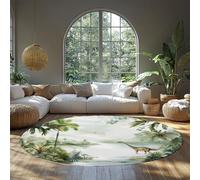 MOKOSAISE Dessin animé Dinosaures Lavable Tapis Rond Animaux de la forêt Oiseaux Plantes Cercle Tapis pour Vivre Étude à Domicile Salle à Manger Décor de Chambre 90cm（Rond）