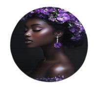 MOKOSAISE Élégant Noir Femme Cercle Tapis Mystérieux Violet Fleurs Tapis Rond pour Vivre Étude À Domicile Dîner Café Chambre Décor 152cm (runden)