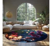 MOKOSAISE Élégant orchidée Lavable Doux Rond Tapis pour Vivre Maison Chambre à Manger Cuisine Rose Fleur Bougie Pliable Cercle Tapis 180cm（Rond）