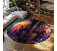 MOKOSAISE Esthétique Paysage Nocturne Étoilé Cercle Tapis Rêveur et Mystérieux Arbre de Vie Tapis Rond pour Vivre Bureau Salle À Manger Café Décor 183cm (runden)