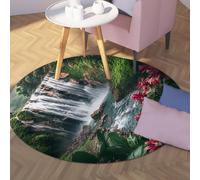 MOKOSAISE Fleur botanique Rond Tapis Vert Arbre Cascade antidérapant Cercle Tapis pour Chambre entrée Bureau Cuisine Salon décor 91cm(Rond)