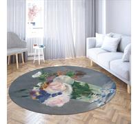 MOKOSAISE Fleurs colorées Tapis Rond Pliable Fleurs dans Un Vase en Cristal par Edouard Manet Tapis Circulaire antidérapant Lavable pour la décoration de café 122cm（Rond）