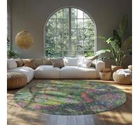 MOKOSAISE Fleurs Violettes Pliable Tapis antidérapant L’Artiste Jardin à Giverny 1900 Cercles Tapis pour Manger sous la Table Galerie Café Sol Décor 91cm(Rond)