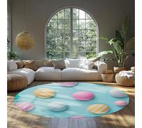 MOKOSAISE Fond Bleu à Poils Ras Doux Jet Cercle Tapis pour Vivre Maison Chambre Café rêve Boules colorées Rond Carper Sol Decor 90cm（Rond）