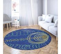 MOKOSAISE Hilma AF Klint Bleu Jaune Ligne Abstraite Rond Tapis lavables Cercle antidérapant Tapis pour Bureau étude Salle à Manger Salon décoration intérieure 210cm（Rond）
