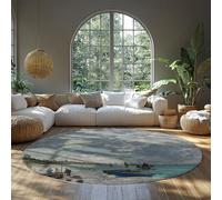 MOKOSAISE La Plage à Sainte-Adresse Tapis Ronds 135cm（Rond） pour Bureau Salon Chambre Salle à Manger impressionnisme Doux Lavable en Machine Tapis Rond