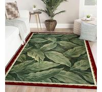 MOKOSAISE Lavable 60x90cm Tapis Verts Feuilles pour Chambre à Coucher Salon Grand Bureau à Domicile Décor à Poils Ras Vintage Antidérapant Dos Victoria Tapis