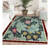 MOKOSAISE Lavable Rustique Grands Tapis Antidérapant Support Vintage Grandes Feuilles Vertes Fleurs Tapis Doux pour Salon Chambre Salle À Manger 120x180cm