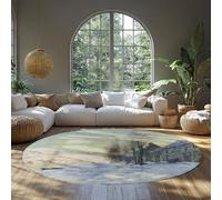 MOKOSAISE Lavacourt sous Neige Impressions Tapis Rond impressionniste Hiver Paysage Cercle Tapis Doux pour Chambre Salon Maison café décor 150cm（Rond）