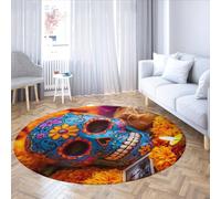 MOKOSAISE Mexique Sugar Skull Round Tapis Coloré Squelette Antidérapant Doux Lavable Cercle Tapis pour Bureau Vivre Chambre Foyer Porte Décor 244cm(Rond)