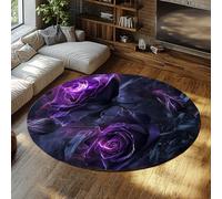 MOKOSAISE Mystique Rose Lavable Tapis Ronds Fleurs Violettes Vintage Antidérapant Cercle Tapis pour Entrée Salon Chambre Décoration Intérieure 122cm（Rond）