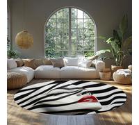 MOKOSAISE Noir et Blanc Rayures Cercle antidérapant Tapis Belle Femme Visage Abstrait Doux Lavable Rond Tapis pour L’entrée Chambre Vivre Café 213cm(Rond)