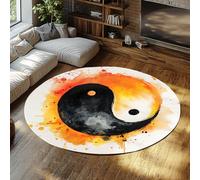 MOKOSAISE Noir Jaune Blanc Yin et Yang Doux Rond Carper pour Vivre Bureau à Domicile Salle à Manger décor Japonais Style Pliable Cercle Tapis 120cm（Rond）