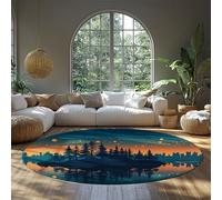 MOKOSAISE Paysage Abstrait Cuisine Lavable en Machine Tapis Circulaire Mystère Tapis Rond Doux antidérapant pour entrée Chevet Décoration de la Maison 61cm（Rond）