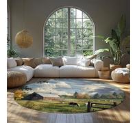 MOKOSAISE Paysage de Village Tapis Rond Style détendu Cercle Lavable Doux Tapis antidérapant pour Chambre à Coucher Entrée Pépinière Vivre Décoration d’intérieur 152cm(Rond)
