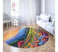 MOKOSAISE Printemps Fleurs Champs Doux Cercle Tapis pour Vivre Cuisine Salle À Manger Maison Sol Décor Relaxant Chalet De Campagne Jeter Rond Tapis 180cm（Rond）