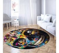 MOKOSAISE Squelette Dîner Tapis Rond Lavable antidérapant Crâne en Sucre coloré Tapis Circulaire Doux pour Vivre Salle d’Eau Entrée Décor 152cm(Rond)