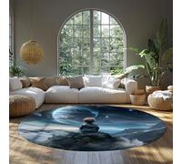 MOKOSAISE Surréalisme Lune Velours Doux Cercle Tapis Figure Abstraite Oiseau Volant Lavable Tapis Ronds pour Vivre Chambre À La Maison Cuisine Décor 150cm（Rond）