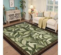 MOKOSAISE Tapis à Feuilles Vertes pour Salon et Chambre 100x200cm Tapis botanique bohème Vintage Lavable pour Bureau étude et Salle à Manger sous la Table