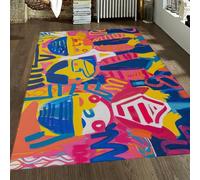 MOKOSAISE Tapis Abstrait Lavable 100x200cm Figure géométrique colorée Graffiti Moderne Moquette à Poil Bas pour Chambre de Salon antidérapante