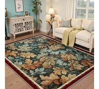 MOKOSAISE Tapis de Feuilles d’Automne Lavable 100x200cm Motif de chêne en érable Bordure Rouge Tapis à Poils Bas pour Cuisine Maison de Ferme Salon Bureau Bureau Tapis de Sol