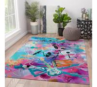 MOKOSAISE Tapis de Graffiti de Musique Abstraite Lavable 100x150cm Guitare colorée Batterie Moquette à Poil Bas imprimée pour Salon Studio de Musique décoration intérieure