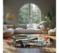 MOKOSAISE Tapis de grattis Urbain Street Art Circulaire Lavable 60cm（Rond） Animaux Abstraits Audacieux Tapis Moderne à Poil Bas pour la décoration du Salon et de la Chambre