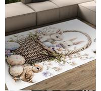 MOKOSAISE Tapis de la Zone Poussin de Pâques Petit Poil Bas Lavable 60x90cm Œufs Fleurs Douce décoration printanière Moquette pour Chambre Salle de Jeux Nurserie Antidérapante