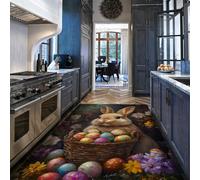 MOKOSAISE Tapis de Pâques lavables 140x180cm Panier de Lapin œufs colorés paillassons intérieurs extérieurs Zone à Poils Bas Tapis décoratif pour Salon Chambre Moquette d’entrée