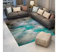 MOKOSAISE Tapis de Zone Bleu-Vert Gris 100x200cm Abstract Clouds Moquette Moderne à Poil Bas Lavable pour Salon Salle à Manger Table de Chevet café