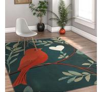 MOKOSAISE Tapis de Zone Boho Flowers Birds Lavable 120x180cm Red Cardinal and Heart Design Moquette à Poil Bas pour décoration Moderne de Salon et Chambre