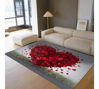 MOKOSAISE Tapis de Zone Dream Red Heart Pattern Lavable 140x180cm Moquette de Fleurs romantiques Douces pour Salon Chambre de la Saint-Valentin au Chevet