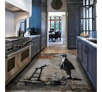 MOKOSAISE Tapis de Zone Lavable 240x340cm People and Rats Mur en Briques imprimé pour Salon Chambre Bureau Graffiti Art Urbain de Rue Moquette à Poil Bas