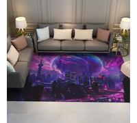MOKOSAISE Tapis de Zone Magical Surrealism 240x340cm Tapis antidérapants lavables en Douceur de la Ville avec Vue Nocturne et Moquette à Motif Ciel Violet pour Salon Chambre Bureau à Domicile