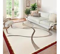 MOKOSAISE Tapis de Zone Mid Century lavables 200x300cm Vintage à Poil Bas Fines Grandes Lignes abstraites Moquette Beige pour Salon Chambre Salle à Manger Ferme