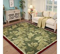 MOKOSAISE Tapis élégant en Feuilles Vertes 180x240cm Moquette à Poils Bas Lavable à Bordure Rouge Douce imprimée botanique Moderne pour Salon Bureau à Domicile et Chambre