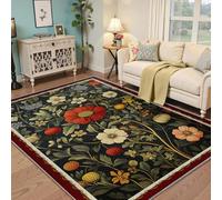 MOKOSAISE Tapis Floral Rouge Rose Blanc 80x150cm Fleurs colorées Feuilles Vertes Tapis Lavable de Style Traditionnel Orient pour Salon Couloir de Maison