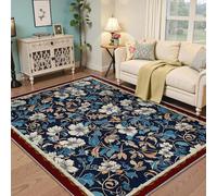 MOKOSAISE Tapis Floraux Bleu Marine Lavables à Poil Bas 160x230cm Canapés botanique Vintage élégants à Feuilles antidérapants pour Le Salon Maison Chambre Salle à Manger