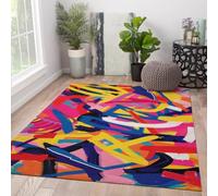 MOKOSAISE Tapis géométrique Abstrait Vibrant 200x280cm Moquette Fine Moderne Multicolore Motifs Graffitis Audacieux antidérapant pour la décoration du Salon et de la Chambre