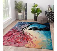 MOKOSAISE Tapis Lavable 140x200cm Arbre Fleuri coloré Fine Romance Couple de la Saint-Valentin Tapis Doux pour nurserie Salon Chambre